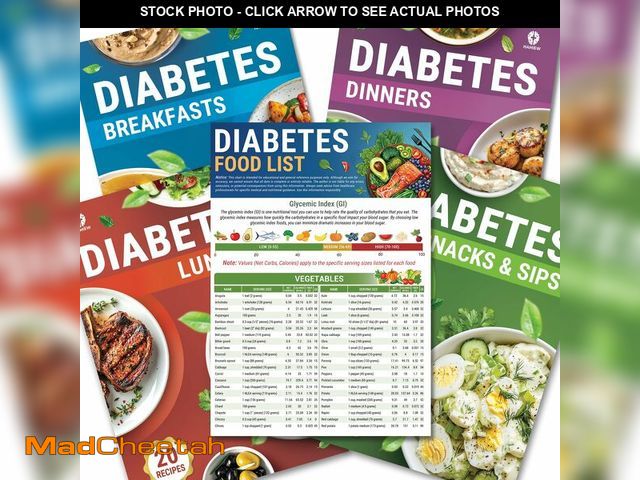 Lot 74-12712612 - HAMIEW 5 Pack Diabetes Food List Chart &amp; 80+ Meal Planner Recipes for Beginner, Laminated Diabet...