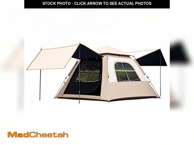 Lot 74-12515744 - KFeng 4 Person Black Vinyl Camping Tent, Waterproof with Shade Awning and Porch for Campsites,Backya...