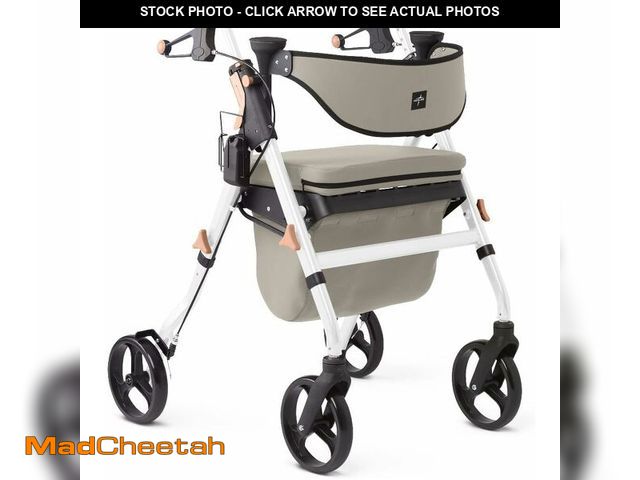 Lot 74-13710119 - (MISSING HARDWARE) Medline Premium Empower Rollator Walker with Memory Foam Seat, Gray &amp; White, ...