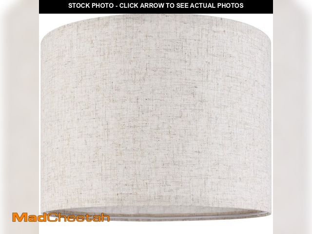 Lot 74-12603223 - GO&amp;SO Oatmeal Linen Lamp shades Large Drum Linen Lampshade 16" Top x 16" Bottom x 12" High (Spid...