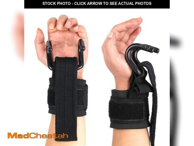 Lot 74-11551026 - Heavy Duty Strap with pro Metal Lifting Steel Hooks Improves Grip for Weightlifting, Powerlifting, B...