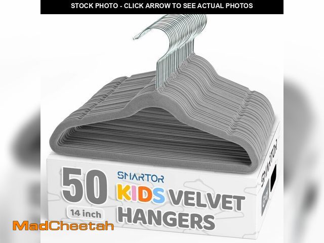 Lot 74-14213582 - Smartor Premium 14 Inch Kids Hangers 50 Pack, Grey Baby Velvet Hanger, Non Slip, Space Saving Felt H...