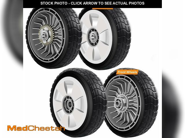Lot 74-12806772 - Lawn Mower Wheels, 4 Pack HRR216 Lawn Mower Drive Wheels with 2 Rear Wheels 42710-VE2-M02ZE + 2 Fron...