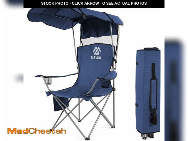 Lot 74-12760088 - Elevon Camping Chair, Oversized Folding Chair with Canopy, Portable Outdoor Chair with Arms, Cup Hol...