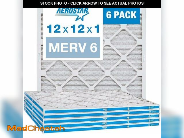 Lot 74-12287462 - Aerostar 18x18x1 MERV 6 Pleated Air Filter, AC Furnace Air Filter, 6 Pack (Actual Size: 17 3/4"x17 3...