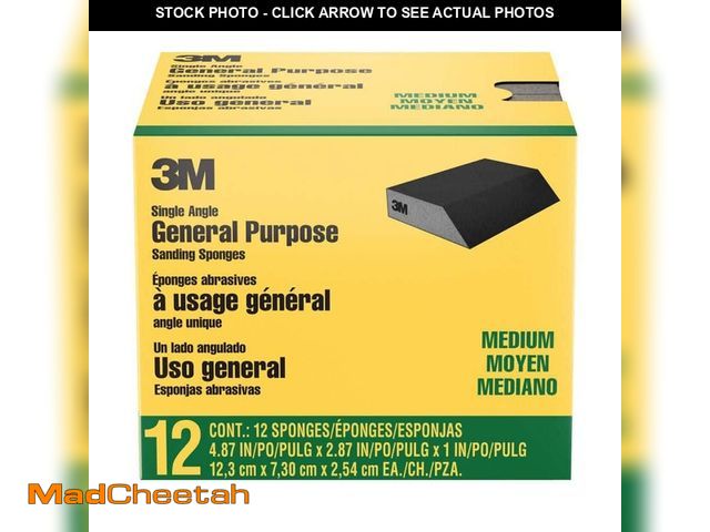 Lot 74-12777832 - 3M General Purpose Sanding Sponges 2 7/8 in. x 4-7/8 in x 1 in. Single Angle 60 Grit, Medium (12 Pac...