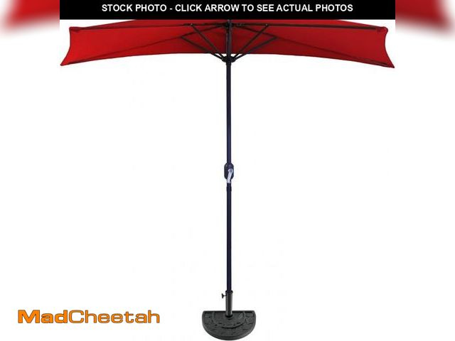 Lot 74-12137190 - Pure Garden 9-Ft Half Patio Umbrella Easy Crank Semicircle Balcony Shade with 20lb Weighted Base for...