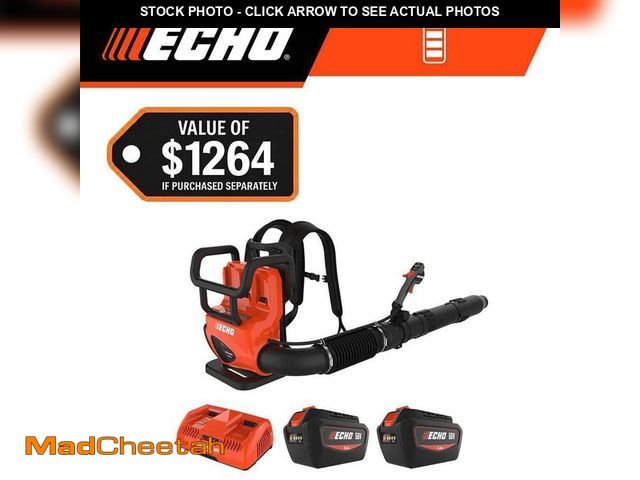 Lot 74-13866371 - ECHO 56V 195 MPH 795 CFM Cordless Battery Backpack Blower w/Tube Throttle and (2) 5.0Ah Batteries an...