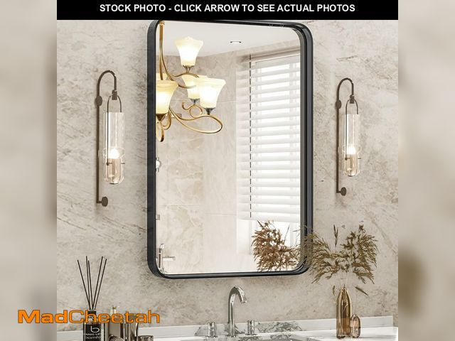 Lot 74-12632955 - DUMOS Black Metal Framed Vanity Rounded Rectangle Bathroom Mirrors for Over Sink Wall, 30x22 Inch Ma...