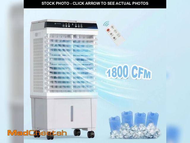 Lot 74-14306668 - Atemomen 1800 CFM 3-Speed Portable Air Cooler (Evaporative)-5.3 Gallon Tank, 4 Ice Packs, Remote Con...
