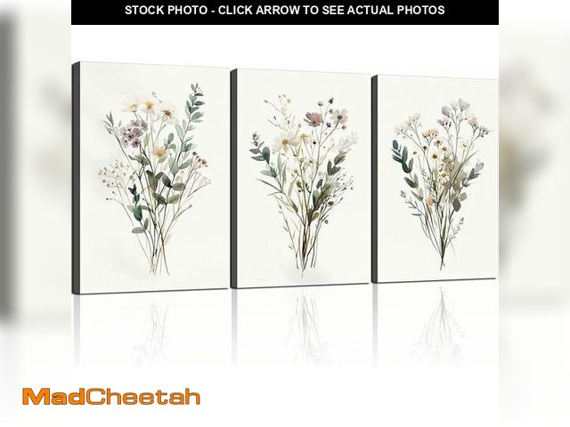 Lot 74-13772523 - 3pcs Framed Plants Flowers Wall Art Decor Canvas Print Nature Style Farmhouse Picture Poster Gallery...