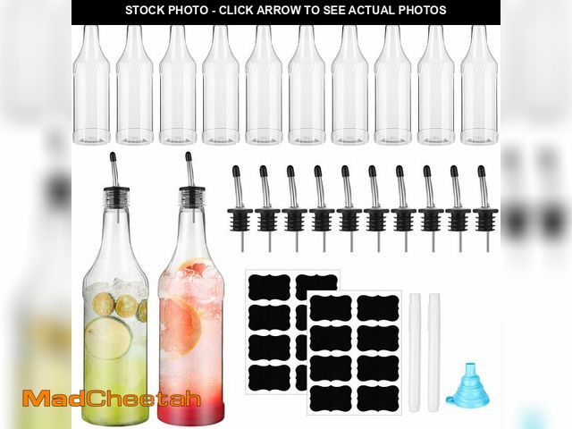 Lot 74-14058398 - Dandat 24 Pieces 32 oz Plastic Long Neck Bottles with Pourer and Caps Plastic Juice Pour Bottles wit...