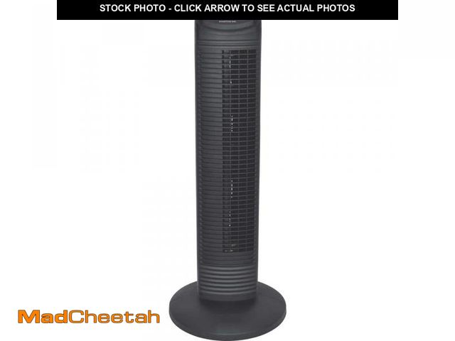 Lot 74-12086194 - Hampton Bay 28 in. 3 Speed Oscillating Tower Fan in Black - UNUSED
