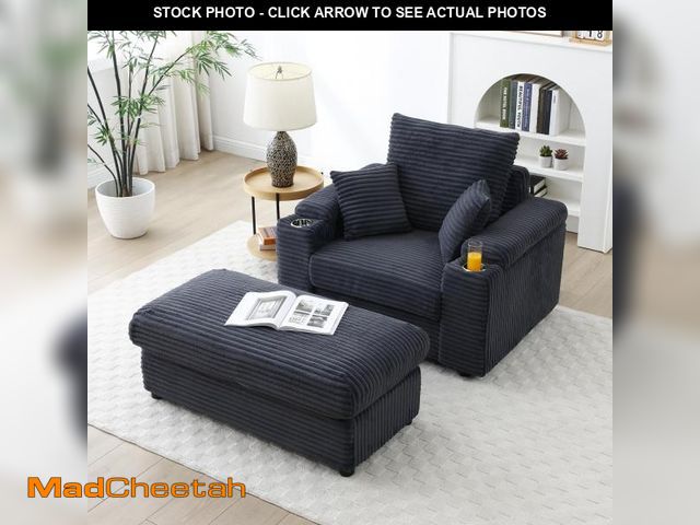 Lot 74-12445773 - 43.3" Oversized Accent Chair with Storage Ottoman Convertible Chaise Lounge, Corduroy Cloud Sofa Cha...