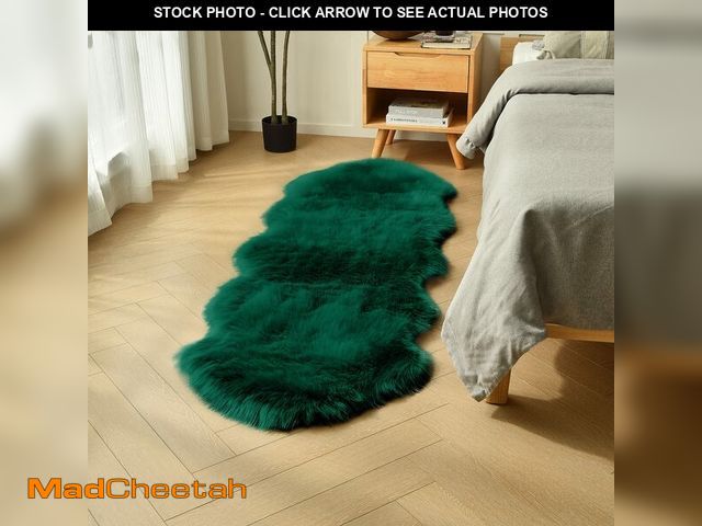Lot 74-13568445 - duduta Emerald Green Faux Sheepskin Runner Rug 2x6 ft, Fluffy Shag Bedroom Dorm Rug Decor Fur Couch ...