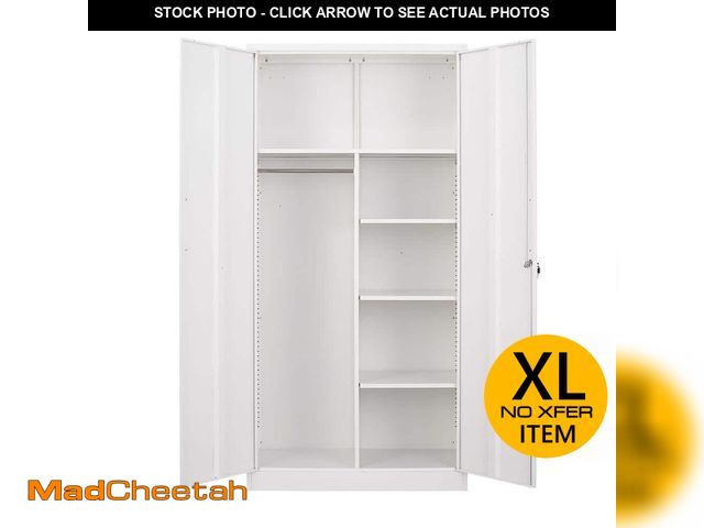 Lot 74-12586187 - Mlezan Steel Wardrobe 72" H x 17.7"D x 35.4"W Combination Storage Cabinet with Clothes Rod and 4 She...