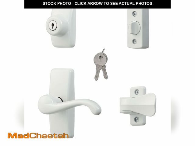 Lot 74-14381616 - Ideal Security GL Door Lever Set with Keyed Deadbolt Lock for Storm and Screen Doors, White (4-Piece...