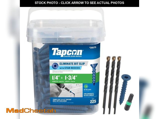Lot 74-13799192 - Tapcon 1/4 in. x 1-3/4 in. Star Flat-Head Concrete Anchors (225-Piece) - UNUSED