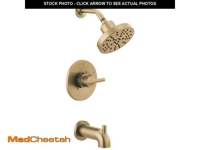 Lot 74-12959370 - Delta Nicoli 14 Series H2Okinetic Bathtub and Shower Faucet Set, Brushed Gold Shower Head and Handle...