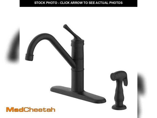 Lot 74-13823363 - Glacier Bay Barnhart Single-Handle Kitchen Faucet with Side Sprayer in Matte Black - UNUSED