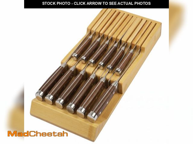 Lot 74-13988282 - Bamboo Kitchen Drawer Knife Block, In drawer Knife Holder, Knife Drawer Organizer fit for 13 knives ...