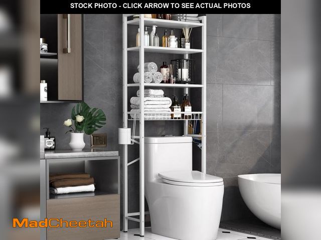 Lot 74-12512584 - Biemlerfn Over The Toilet Storage Shelf, 4-Tier Wooden Bathroom Organizer Adjustable Saver Space Rac...