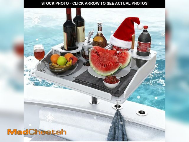 Lot 74-13710570 - Spirrelab Utility Boat Bar Organizer Table with Rod Holder, Portable Detachable Marine Table with Cu...