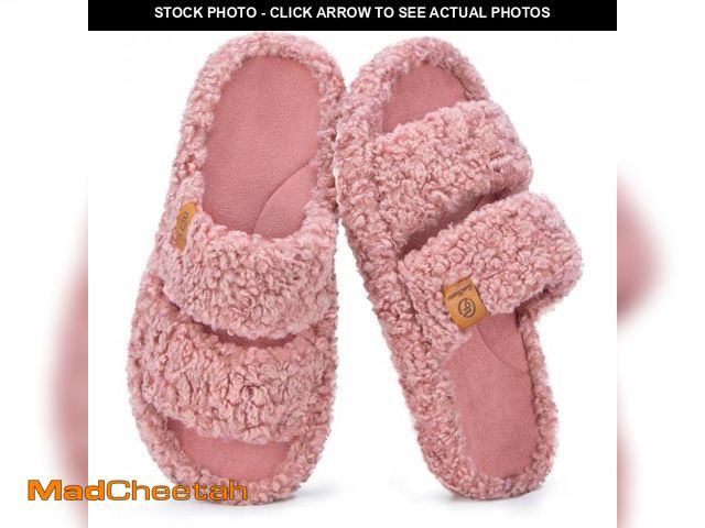 Lot 74-11549571 - EverFoams Womens Fuzzy Open-toe Slippers Soft Comfy Memory Foam Indoor House Shoes Dusty Rose,9-10 U...