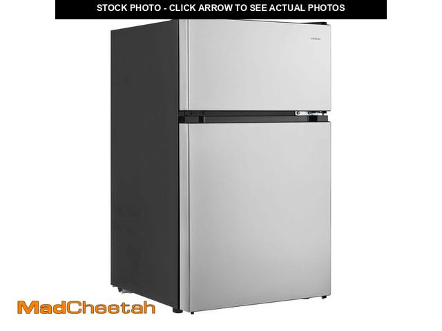 Lot 74-12776016 - Vissani 3.1 cu. ft. 2-Door Mini Refrigerator in Stainless Steel with Freezer, ENERGY STAR - USED