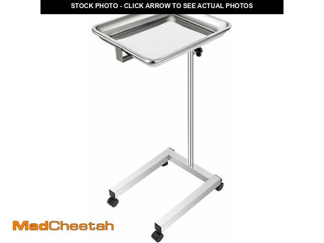 Lot 74-13419220 - VEVOR Lab Cart, Stainless Steel Mayo Tray Stand 18 x 14 in Trolley Mayo Stand, Adjustable Height 32-...