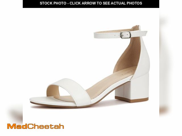 Lot 74-14212255 - PARTY Women's Open Toe Ankle Strap Low Block Chunky Heels Sandals, White Pu B, 7.5 - UNUSED