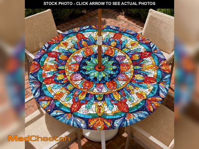 Lot 74-14056830 - ARTSGOO Outdoor Tablecloth with Umbrella Hole and Zipper Waterproof Round Fitted Tablecloth with Ela...