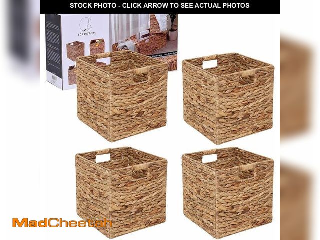 Lot 74-13708986 - 12x12in Storage Baskets Set of 4 Water Hyacinth Baskets,Foldable Handwoven Storage Cubes,Wicker Cube...