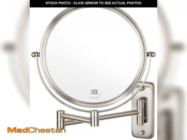 Lot 74-11558679 - Wall Mounted Makeup Mirror - 10x Magnification 8'' Two-Sided Swivel Extendable Bathroom Mirror Nicke...