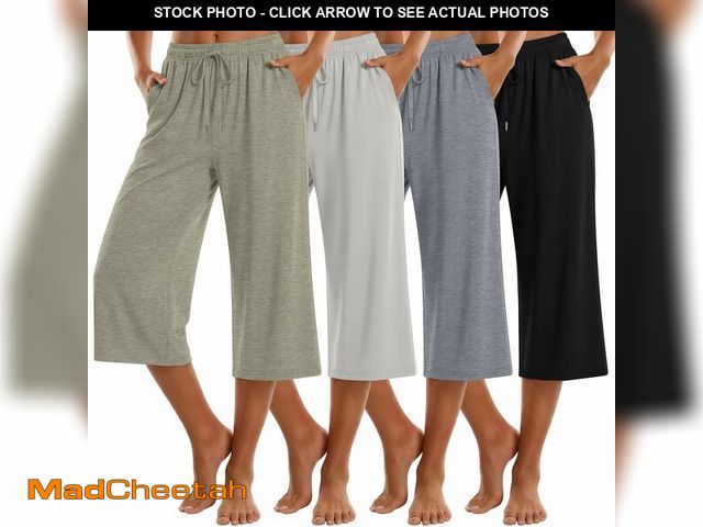 Lot 74-14274437 - Yearntown 4 Pcs Women's Wide Leg Capri Pants Open Bottom Yoga Pants Lounge Workout Elastic Waist wit...