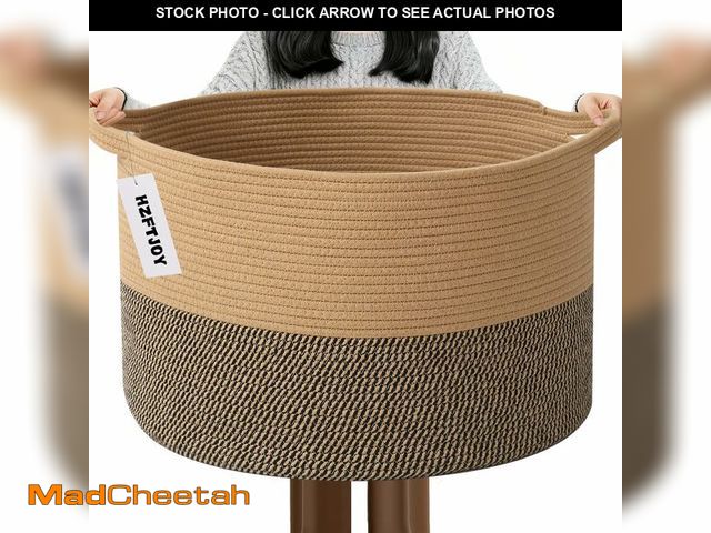 Lot 74-14268419 - HZFTJOY 65L Large Blanket Basket,19.7" L x 19.7" W x 13" H Rope Woven Baskets with Handles, Toys Sto...