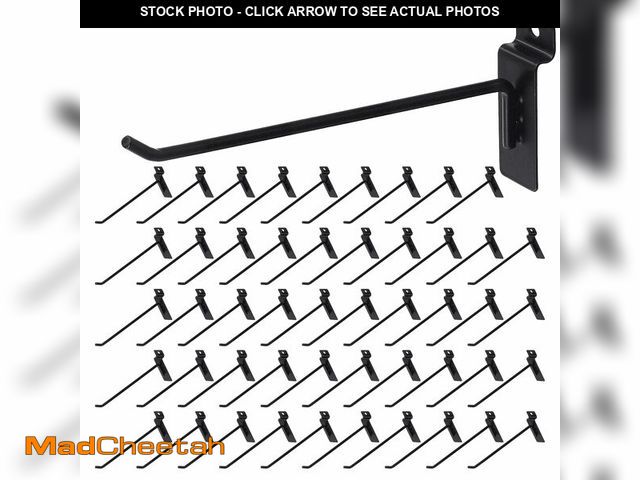 Lot 74-13630133 - Slatwall Hooks 50 PCS 8 Inch Black Slatwall Accessories Slatwall Panel Hooks Garage Shop Retail Disp...