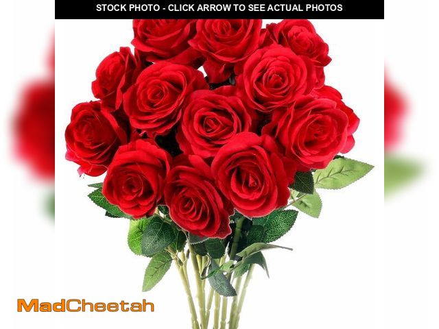 Lot 74-14308784 - 12PCS Fake Roses Artificial Flowers Red Roses with Long Stems Realistic Faux Silk Rose Bouquets for ...