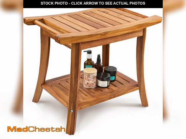 Lot 74-13710655 - Tinamo 22" Teak L Shower Bench Seat for Inside Shower - 400Lbs Capacity - Wooden Shower Bench with S...