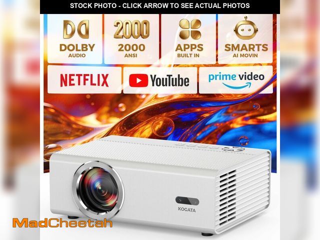 Lot 74-14302262 - Smart Projector with WiFi and Bluetooth, Proyector-4K Support Official Licensed Apps, 2000 ANSI/AI A...