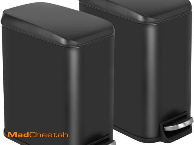 Lot 74-12365776 - BestOffice Bathroom Trash Can with Lid, 1.3 Gallon Step Pedal Small Trash Can, Black Stainless Trash...