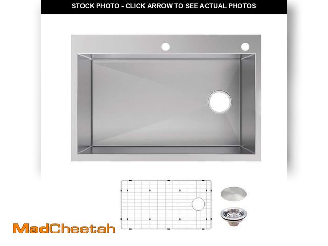 Lot 74-13019633 - Glacier Bay Professional Zero Radius 33 in. Drop-In Single Bowl 16 Gauge Stainless Steel Kitchen Sin...