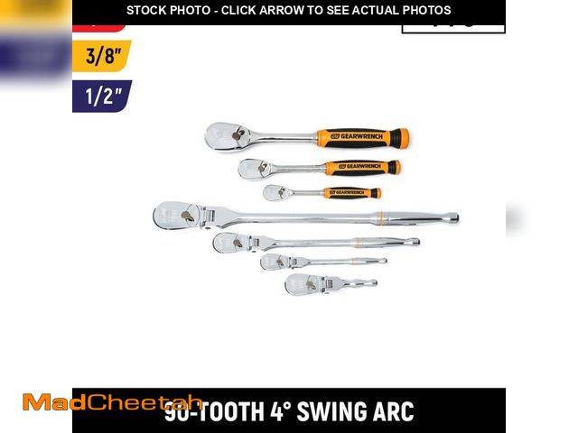 Lot 74-14436001 - GEARWRENCH 1/4 in., 3/8 in. and 1/2 in. Drive 90-Tooth Dual Material Fixed and Flex-Head Ratchet Set...