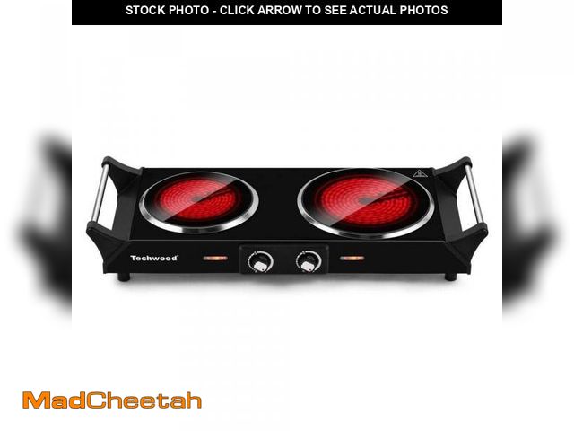 Lot 74-12517764 - Elexnux Portable 2-Burner 7.4 in. Infrared Ceramic Black Electric Stove 1800-Watt Hot Plate with Ant...