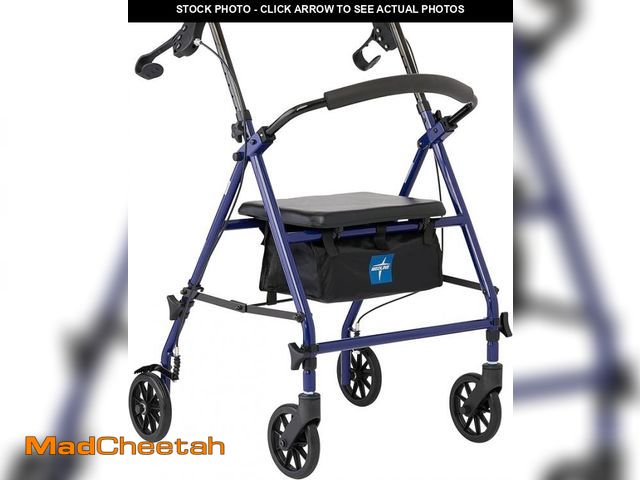 Lot 74-12367672 - Medline Rollator Walker with Seat, Steel Rolling Walker with 6-inch Wheels Supports up to 350 lbs, M...