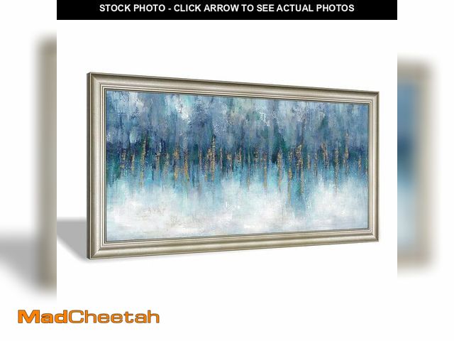 Lot 74-12569903 - Blue Wall Art Abstract Painting: Abstract Canvas Wall Art - Navy Blue Framed Canvas Artwork for Livi...