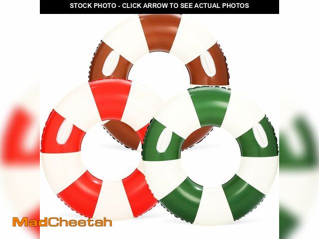 Lot 74-14377101 - 3 pcs Large Swim Ring with Handles for Adults,35 Inch Classic Striped Pool Inner Tubes,Inflatable Po...