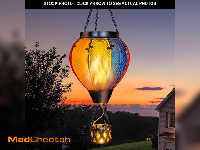 Lot 74-12438429 - Larekook Hot Air Balloon Solar Lantern with Flickering Flame Light Outdoor Decor Solar Hanging Light...