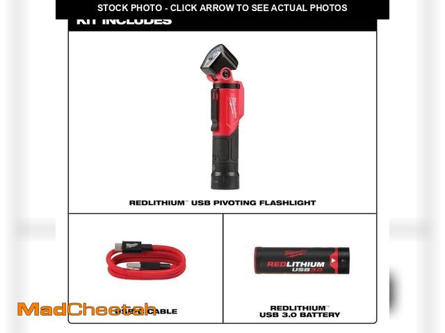Lot 74-12793101 - (MISSING CHARGER) Milwaukee 500 Lumens LED Pivoting REDLITHIUM USB Flashlight - USED