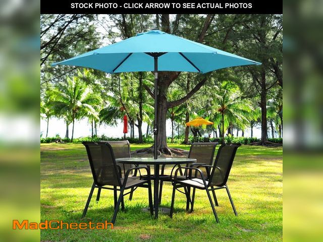 Lot 74-12678242 - Ainfox 9ft Lake Blue Patio Umbrella with Push Button Tilt and Crank, UV and Waterproof Canopy - UNUS...